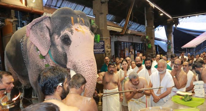 ഗുരുവായൂരിൽ ആനയെ പ്രതീകാത്മകമായി നടയിരുത്തി